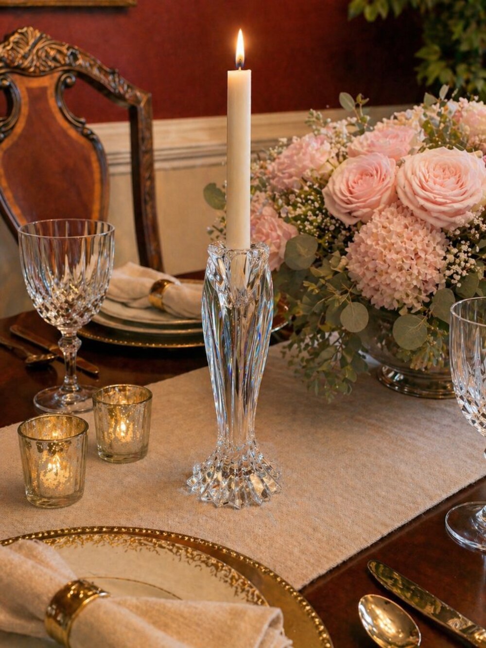 Lenox Arctic Bloom Crystal Candlestick Vintage Single Candle Holder Elegant